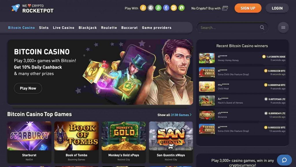 Testimonianza sul sito di Rocketpot Casino - Punteggi di professionisti e giocatori 